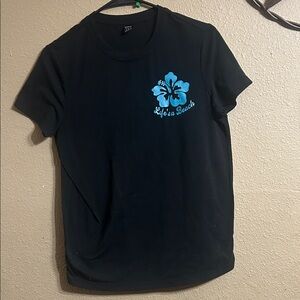 Black Graphic T-Shirt with Blue Floral Design